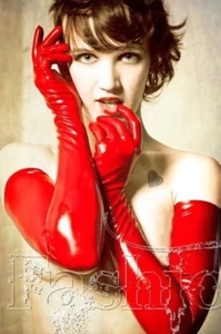Rote Damen Fetisch Handschuhe PVC Erwachsene Wetlook Latex Sexy Kostüm Zubehör - Bild 1 von 3