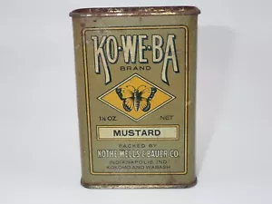 Antique Ko We Ba Brand Mustard spice tin can Kothe Wells & Bauer Co 1.5oz - Picture 1 of 13