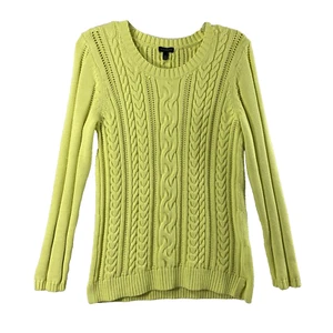 Talbots Damen Pullover mit Zopfmuster Größe M neongrün Pulli Rundhals Stretch - Bild 1 von 11