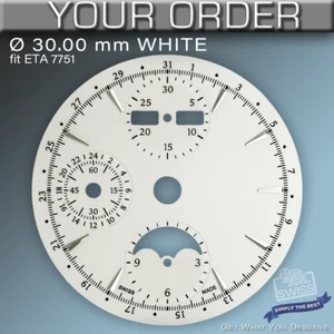 DIAL FIT MOVEMENT ETA VALJOUX 7751, Ø 30.0 mm,  WHITE WITH DAY DATE & MOONPHASE - Picture 1 of 2