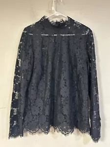 H&M Black Lace Top Size Large Long Sleeves High Neck, Gothic, Boho - Picture 1 of 5