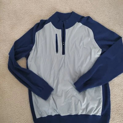 FootJoy L Mens Windproof Tech 1/2 Zip Blue Gray Stretch Sweater Wool Blend GUC - Image 1 of 4