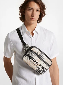 MICHAEL KORS COOPER SLIM WAISTPACK SLING FANNY PACK CROSSBODY BAG PALM BLACK - Picture 1 of 3