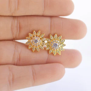 Round Cut Diamond Flower Cluster Screw Back 925 Sterling Silver Earrings - Picture 1 of 7