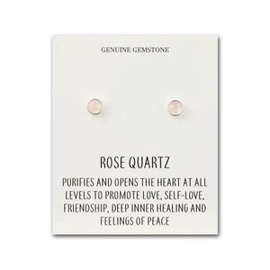 Rose Quartz Stud Earrings with Quote Card by Philip Jones - Picture 1 of 9