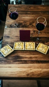 Tobin James Winery COASTER SET 4 Ceramic Tile LOGO Cork Back Sun PASO ROBLES CA - Picture 1 of 8