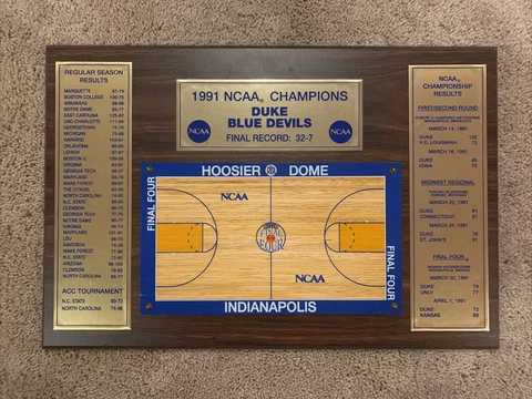 Vintage 1991 Duke Blue Devils NCAA Champions Hoosier Dome Indianapolis Plaque Cover