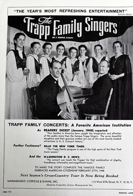 THE TRAPP FAMILY SINGERS 1940s Booking Ad Concert Orchestra Performers - Image 1 of 2