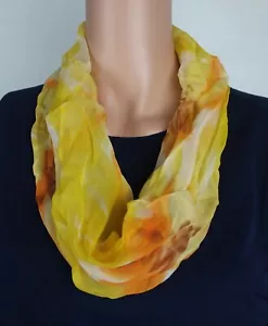 Vintage 1960s Silk Infinity Scarf Cowl Neck Yellow Abstract - Picture 1 of 5