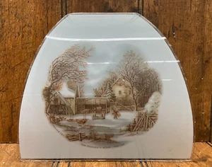 Vintage Currier & Ives Curved Glass Panel for 6 Sided Light Farmer's Home Winter - Picture 1 of 5