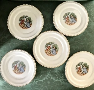 Set Of 5 Harker Pottery George And Martha Bread Butter Dessert Plates 22k Godey - Picture 1 of 12