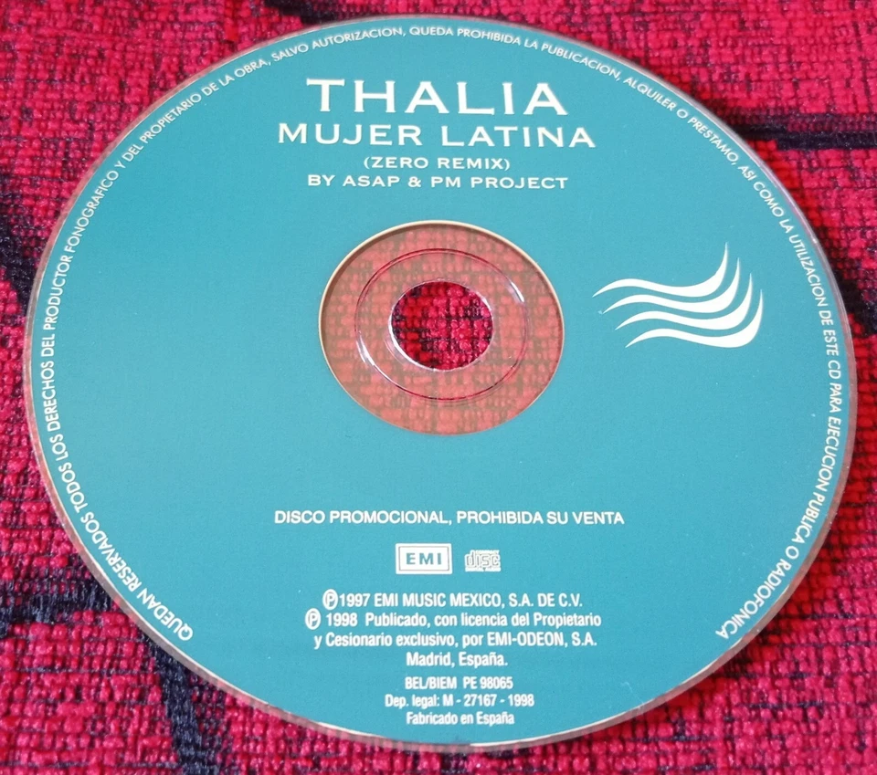 THALIA ** Mujer Latina (Zero Remix By ASAP & PM Project) 1997 SPAIN PROMO CD - Image 1 of 1