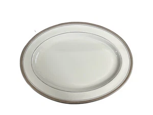 VTG Geneva Pickard Ivory China Platter with Platinum Bands 1980's 14.5” X 10.75” - Picture 1 of 7