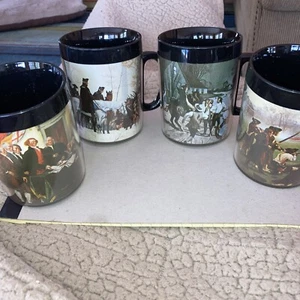 Thermo Serv Mugs 4 Revolutionary War Themes Photo & Story Insulated 8 Oz Vintage - Picture 1 of 12