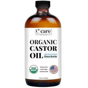 Castor Oil Organic Cold Pressed Unrefined Glass Bottle USDA Certified 100% Pure  - Picture 1 of 6