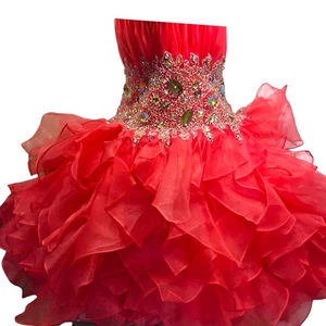 Let's Fashion Dress Womens M Pink Strapless Sweetheart Bejeweled Ruffle Prom... - Picture 1 of 11