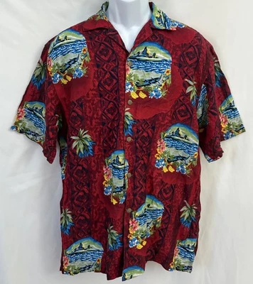Vintage 90s Red Graphic Floral All Over Print Hawaiian Shirt Men’s Large Rayon - Image 1 of 4