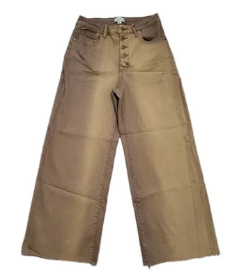 Pantalones de mezclilla Caballete Talla Pequeña Pierna Ancha Cortos Marrón Boho Elastizados tiro alto Botón Mosca... Foto 1 de 4