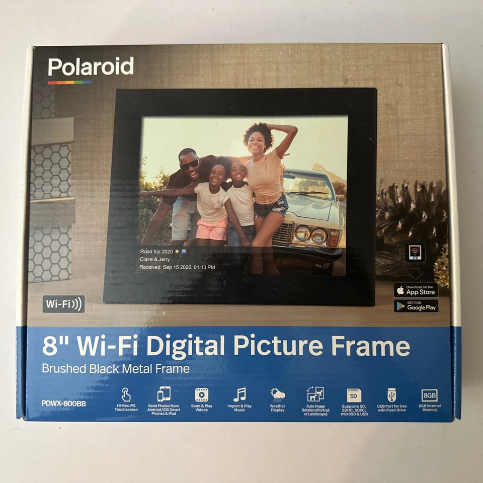 Polaroid 8" Wi-Fi Digital Picture Frame Brushed Black Metal Design (PDWX-800BB) - Image 1 of 2