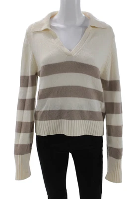 Allude Unisex Pullover Striped V-Neck Beige 70% Wool 30% Cashmere Size XS - Image 1 of 4