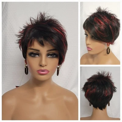 💕SHORT BOY CUT SIDE BANG WIG BLACK CHERRY DAILY WEAR FASHION STYLISH BOBBI BOSS - Image 1 of 4