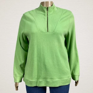 Carolyn Taylor 1/4 Zip Pullover Sweater Jacket 3X PLUS Bright Apple Green Cotton - Picture 1 of 8