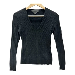 Ralph Lauren Cashmere Sweater S Black Label Slim Fit Cable Knit Black V-Neck - Picture 1 of 7