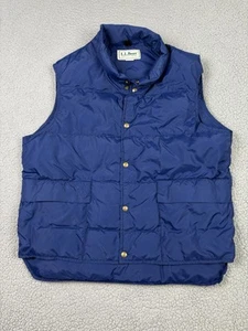 Vintage LL Bean Puffer Vest Mens LG Blue Goose Down Snap 1419 Hiking Camping Y2K - Picture 1 of 12