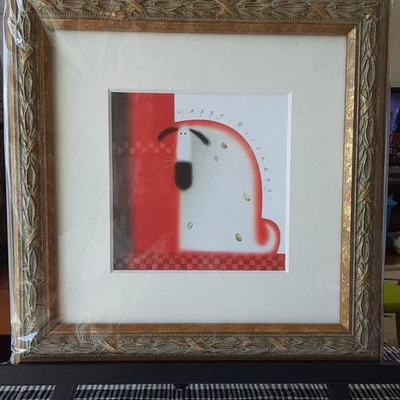 Tarjeta de felicitación enmarcada con impresión artística de perro feliz cumpleaños Nazran Govinder DDP de EE. UU. Foto 1 de 3