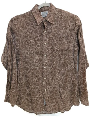 Lucky Brand Shirt Mens Large Brown Linen Button Down Long Sleeve Paisley Floral - Image 1 of 4