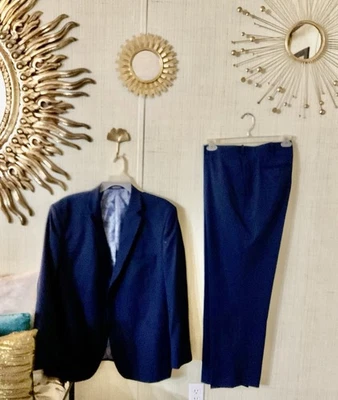 Adolfo Navy Blue Suit Men 44/30  2 Inch Pant Hem C12 - Image 1 of 3