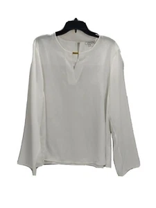 Tahari Womens Blouse XL White Long Sleeve Round Neck Top - Picture 1 of 12