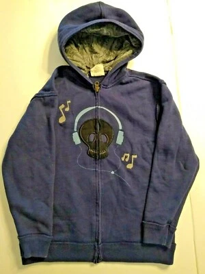 Crazy 8 Boys Zipped Hoodie Navy Long Sleeve size:M (7-8) Skull music headphones - Image 1 of 4
