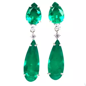 925 Argento Sterling Verde Foresta Doppietto Smeraldo E Zircone Cubico Orecchini - Foto 1 di 4