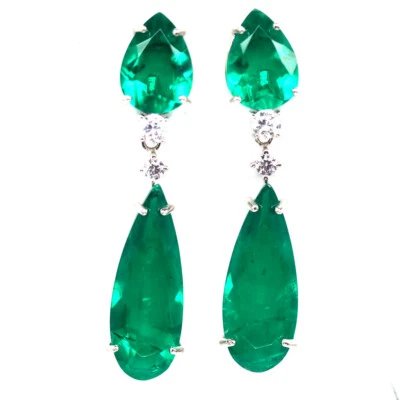 925 Sterlingsilber Waldgrün Dublette Smaragd & Cubic Zirkonia Ohrstecker - Bild 1 von 4