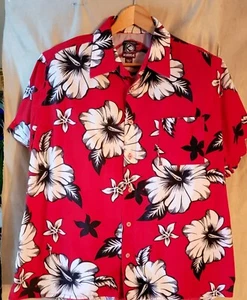 Kirra Vintage 100% Cotton Mens XL Hawaiian Shirt Tropical RED White Black - Picture 1 of 3