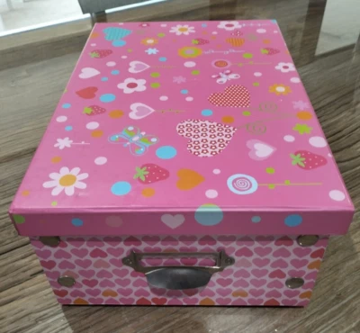 BOBBLE ART ISH Pink Strawberry Hearts Stationary Storage Collapsible Box Rare - image 1 of 4