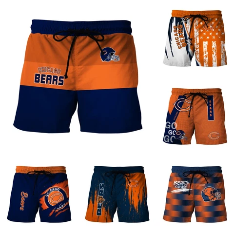 Chicago Bears Men’s Drawstring Shorts Quick Dry Lightweight Fitness Swim Trunks Cover