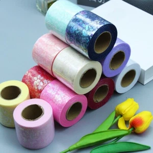 25yards 6cm Shiny Gauze Trim Floral Printed Ribbon Bow Accessory Gradient Color - Picture 1 of 15