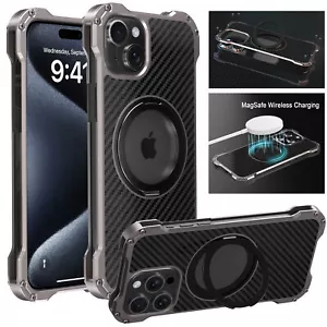Funda con soporte magnético MagSafe de fibra de carbono a prueba de golpes de metal para iPhone 15 Pro Max - Imagen 1 de 32