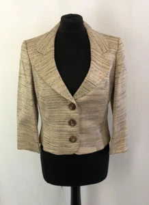 Vintage Phase Eight Beige Textured Short Jacket Fitted Blazer UK12 E1254 - Picture 1 of 11