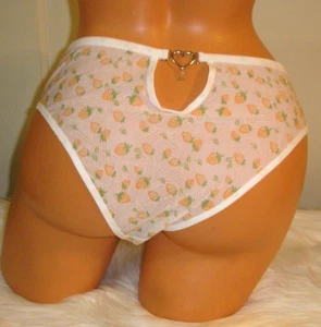 White Strawberry Print Heart Accent Keyhole Back Panties Lingerie,  3XL - Picture 1 of 7