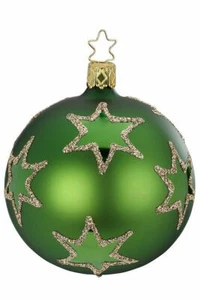 Inge-glas 8 cm sfera stella nascente abete verde opaco 21194T008 vetro tedesco Natale O - Foto 1 di 2