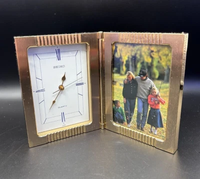 Винтажные золотистые складные настольные часы Seiko с рамкой для картин QQZ294G ВИНТАЖНЫЕ - Изображение 1 из 4