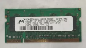 Micron 256mb DDR2 PC2-3200S-333-12-C0 DIMM 400 LAPTOP MEMORY - Picture 1 of 2