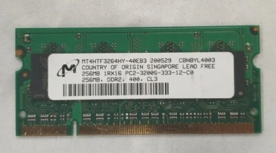 Micron 256mb DDR2 PC2-3200S-333-12-C0 DIMM 400 LAPTOP MEMORY - Image 1 of 2