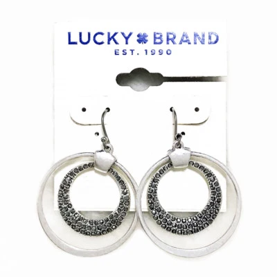 Pendientes colgantes de doble aro con piedra pavé brillante tono plata Lucky Brand Foto 1 de 4