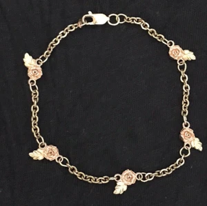 Black Hills Gold Coleman Co 10K 7.5" Bracelet 4.8 Grams Rose & Leaf Design - Picture 1 of 9