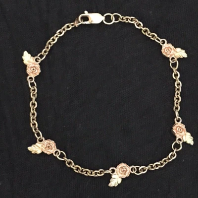 Black Hills Gold Coleman Co 10K 7.5" Bracelet 4.8 Grams Rose & Leaf Design - Image 1 of 4