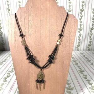 Brass Spiral Black Glass Seed Bead Seads Necklace Multistrand Ethnic Exotic - Picture 1 of 13